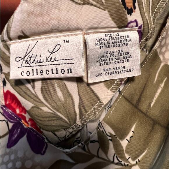 Kathie Lee Floral V-Neck Sleeveless Shift Dress Size 12 Green Knee Length - Picture 2 of 9